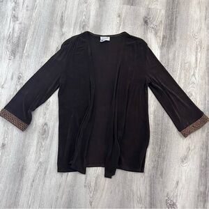 Chico's Slinky Open Front Cardigan Womens size 0 Chocolate Brown Beaded  Boho